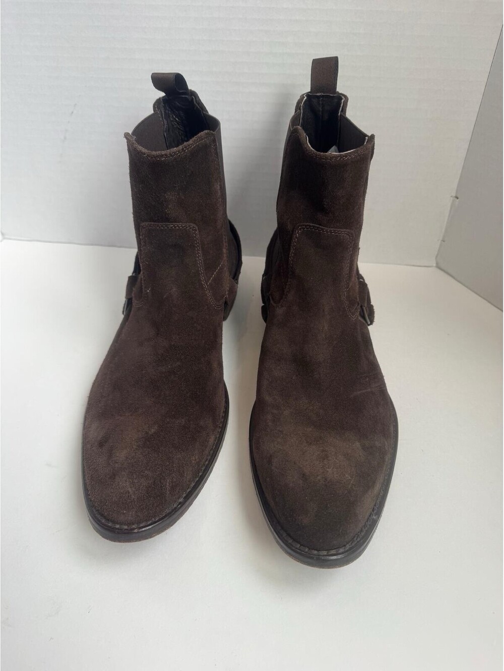To Boot New York by Adam Derrick — Dark Brown Suede Harness Chelsea Boots